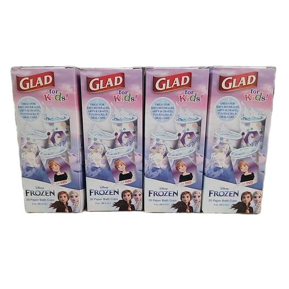 4 x GLAD For Kids! Disney Frozen 3 Oz. Paper Bathroom Cups 20 ea pkg 80 Cups Tot